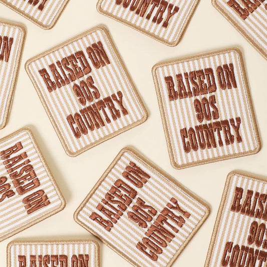 RAISED ON 90S COUNTRY Embroidered Beige Seersucker Patch