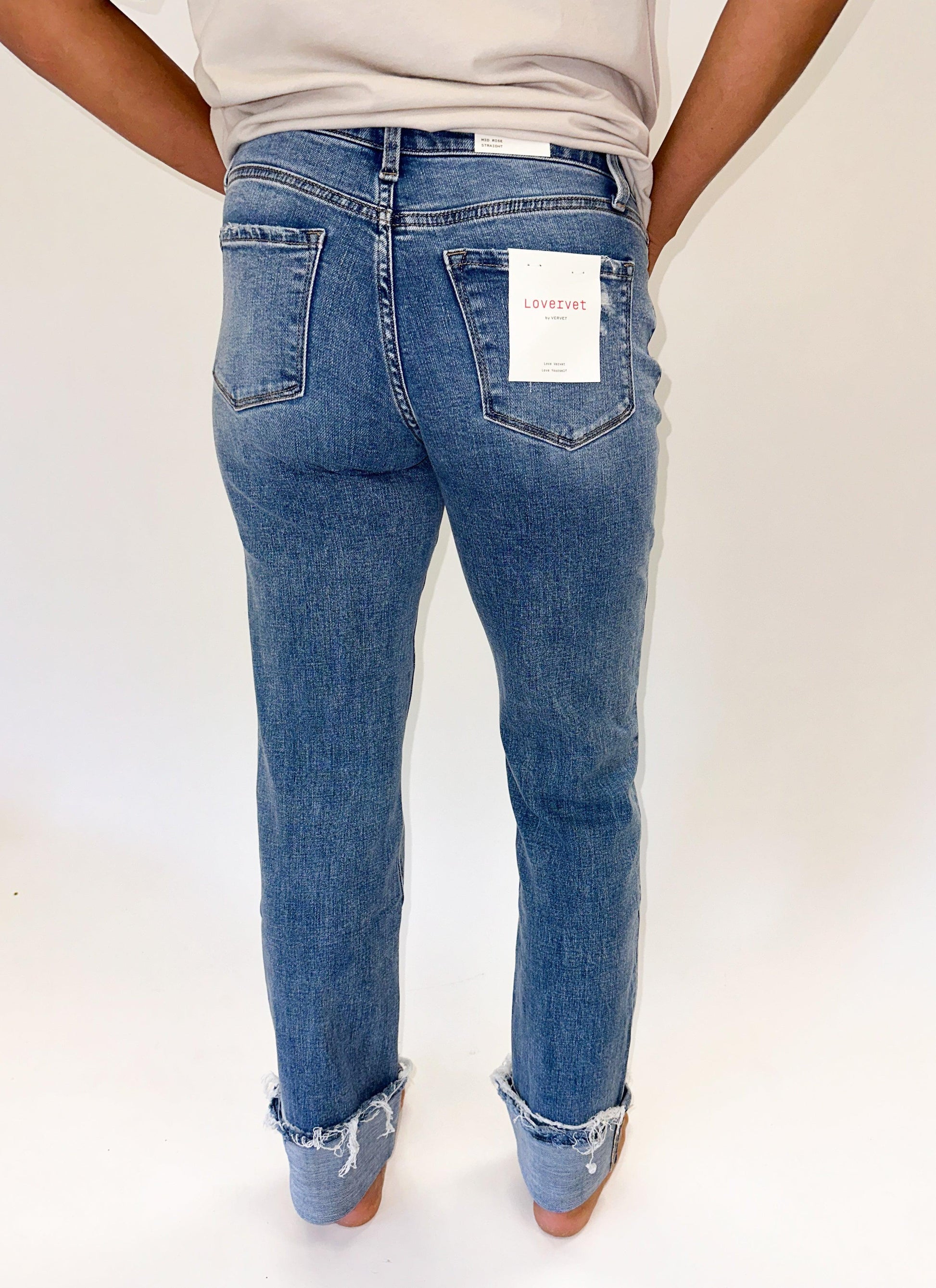 LOVERVET: Mid Rise Cuffed Straight Jeans - American Farm Company