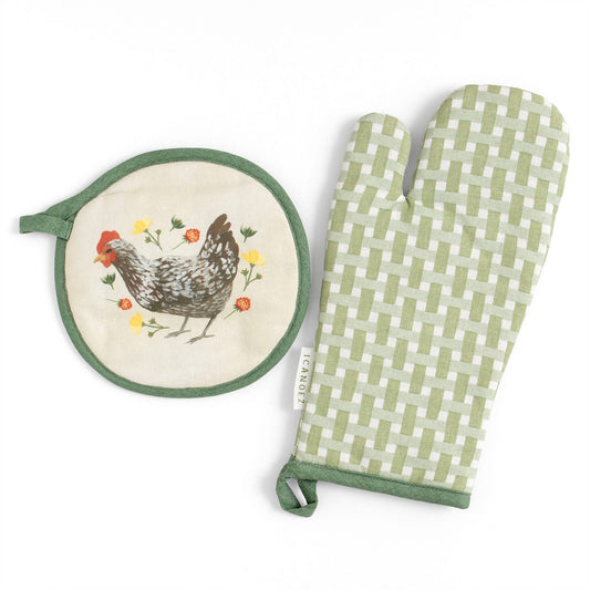 Spring Chicken Gingham Pot Holder Set