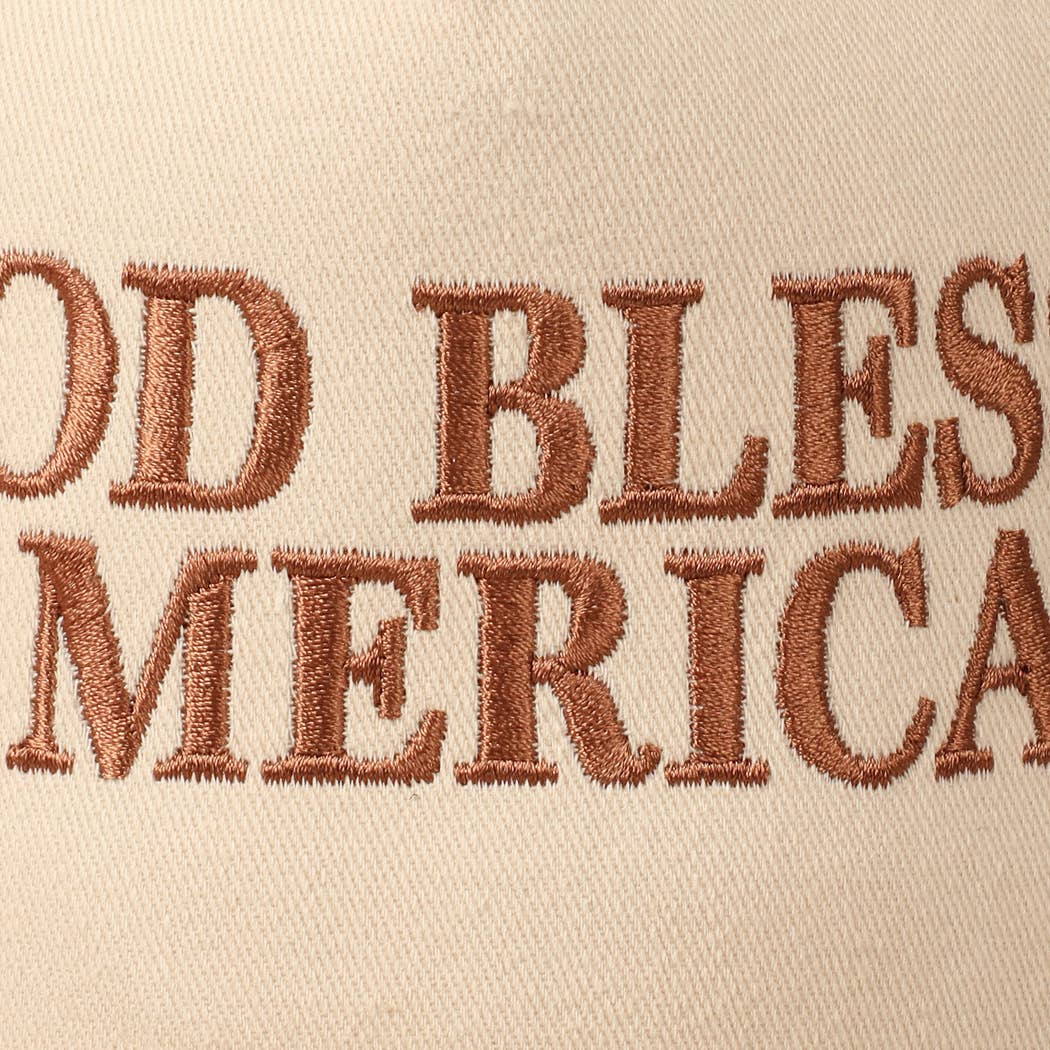 Beige 'God Bless America' Embroidered Trucker Hat