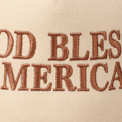 Beige 'God Bless America' Embroidered Trucker Hat