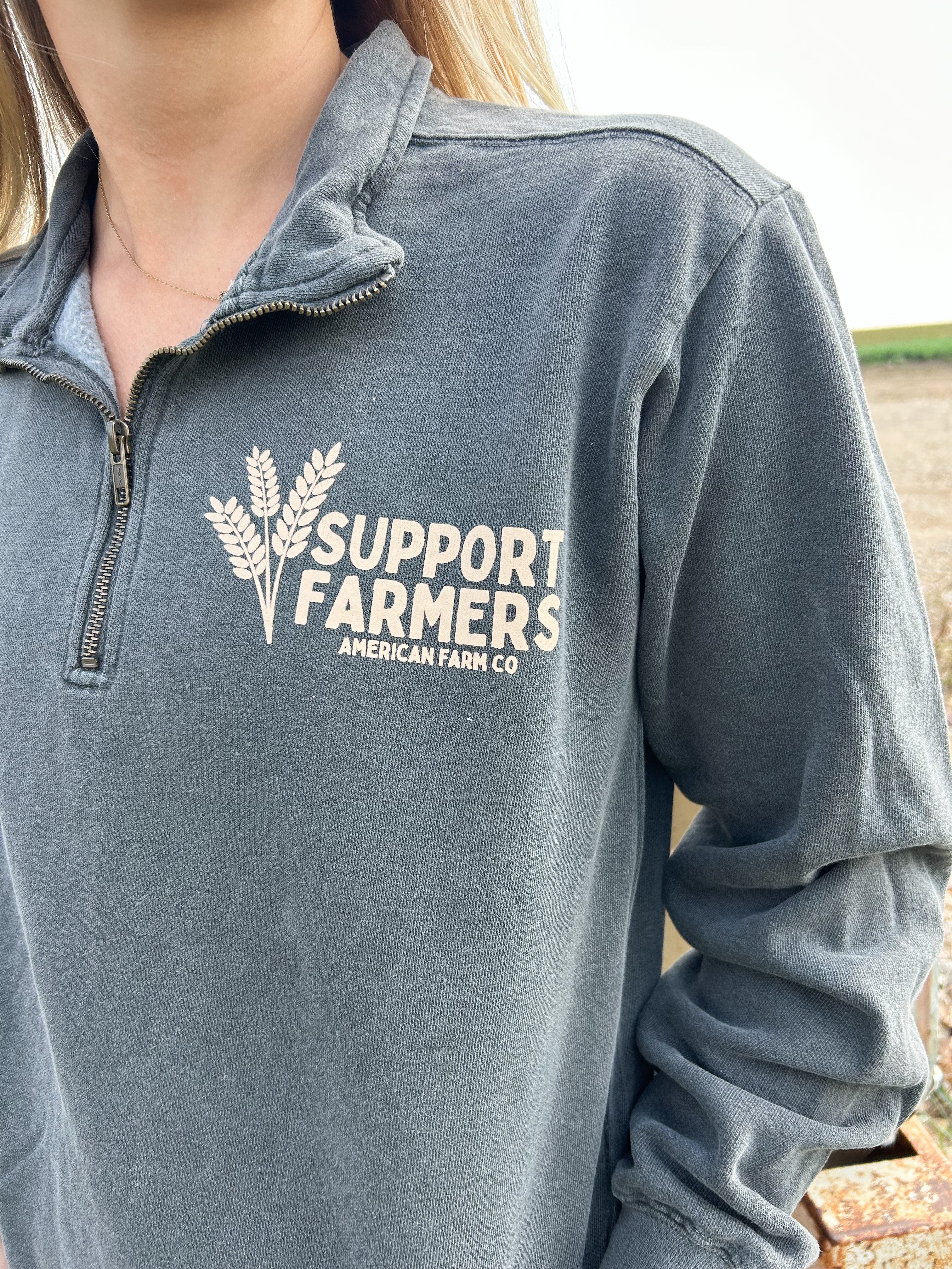 ‘Support Farmers’ Wheat 1/4" Washed Charcoal Zip