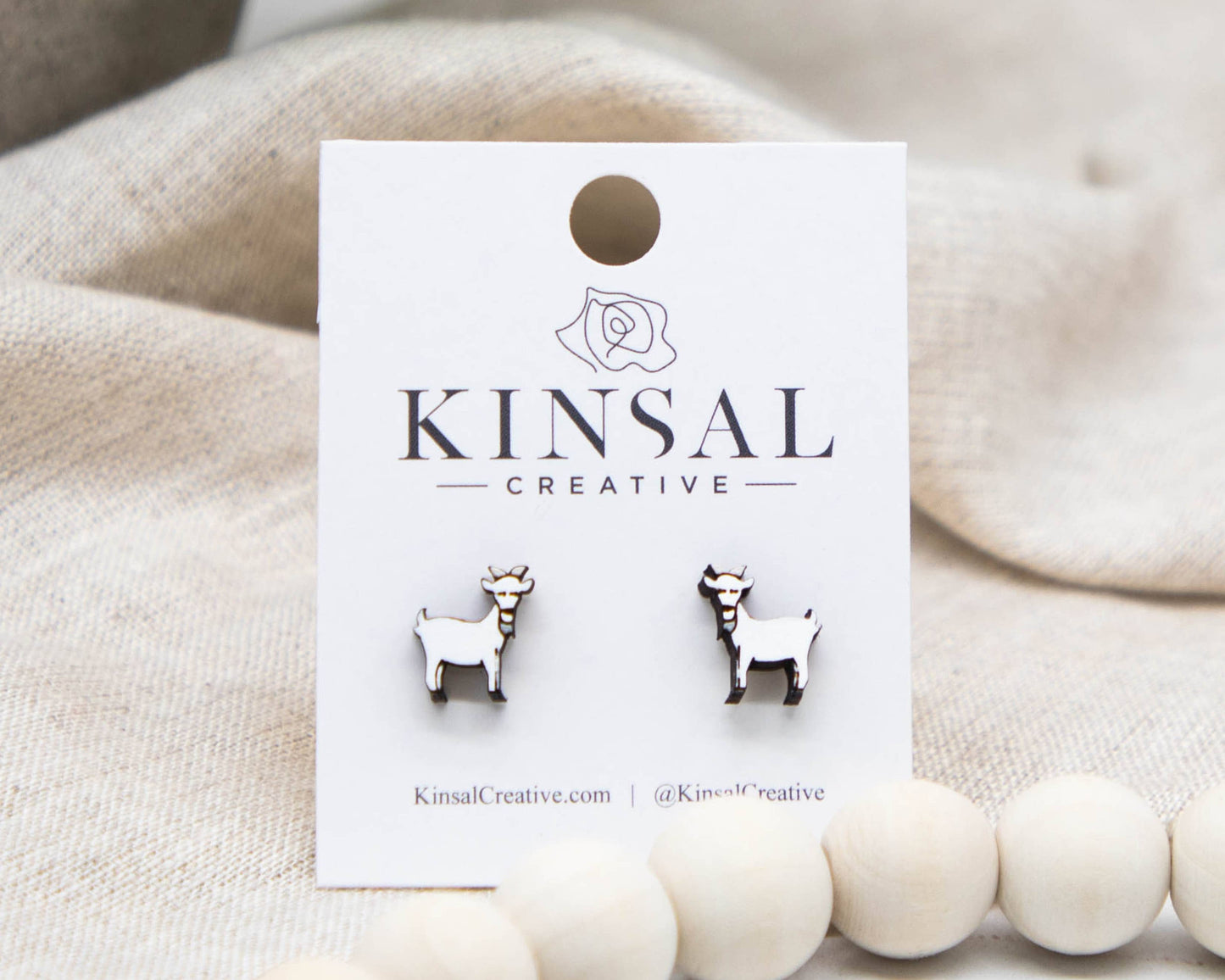 Goat  Wood Stud Earrings