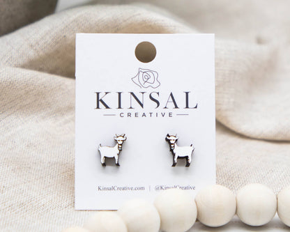 Goat  Wood Stud Earrings