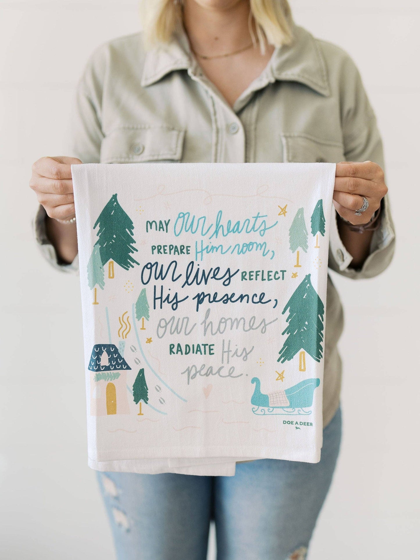 May Our Hearts Holiday Flour Sack Kitchen Towel