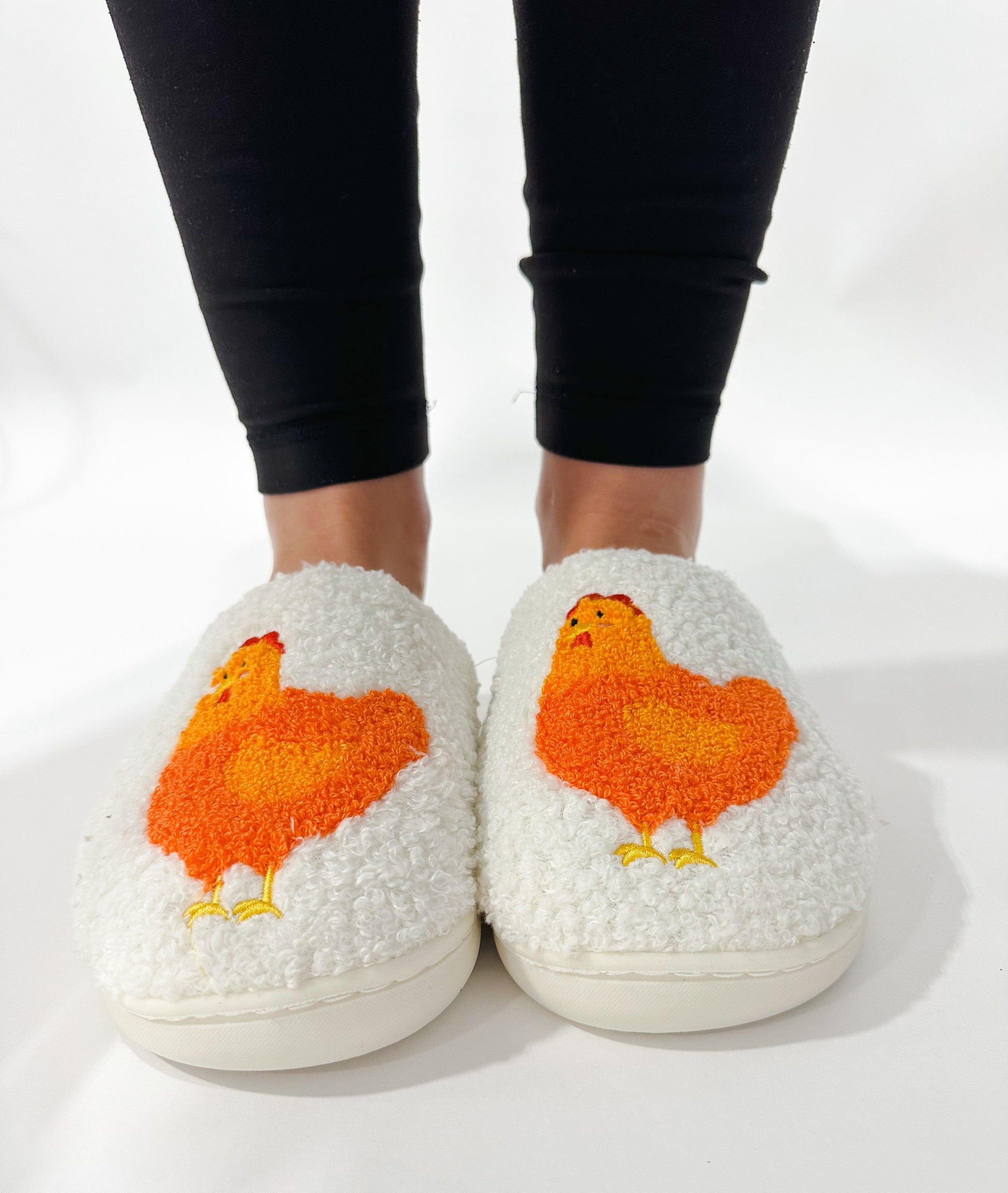 White Fuzzy Chicken Slippers - Adult - American Farm Company