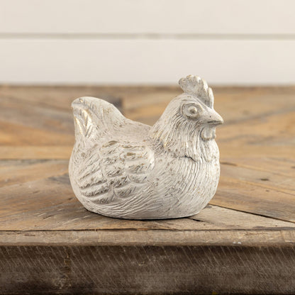 White Hen Figurine w/ Gold Flakes