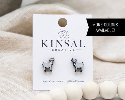 Goat  Wood Stud Earrings