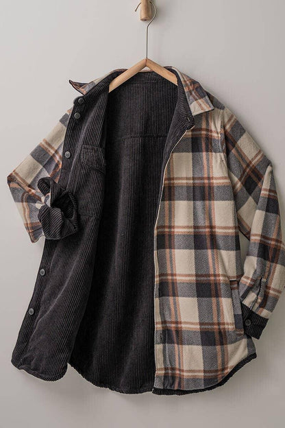 Plaid Lined Reversible Corduroy Flannel Shacket