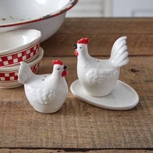 Chicken Salt and Pepper Shakers with Egg Plate