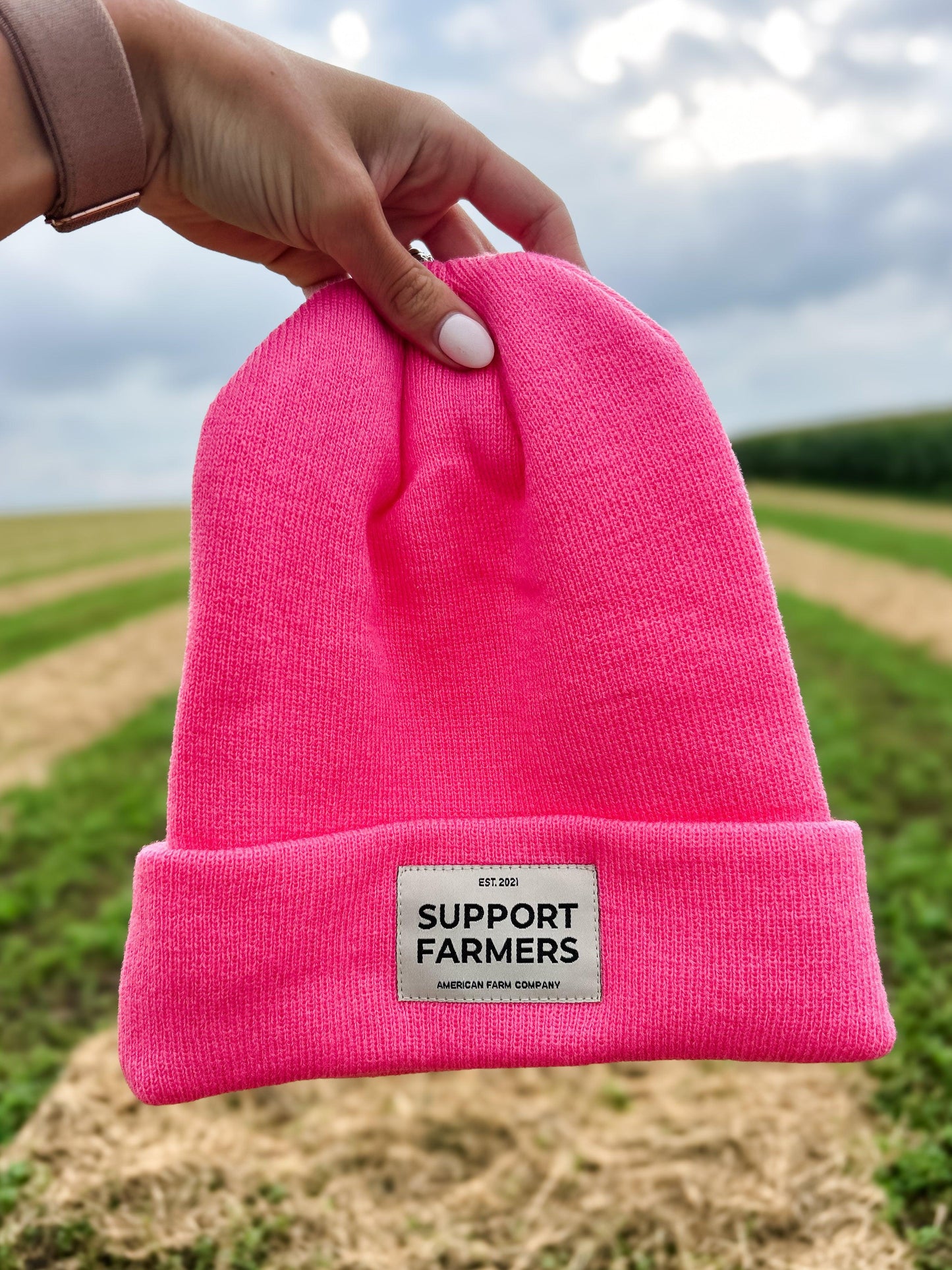 Hot Pink ‘Support Farmers’ Beanie - American Farm Company