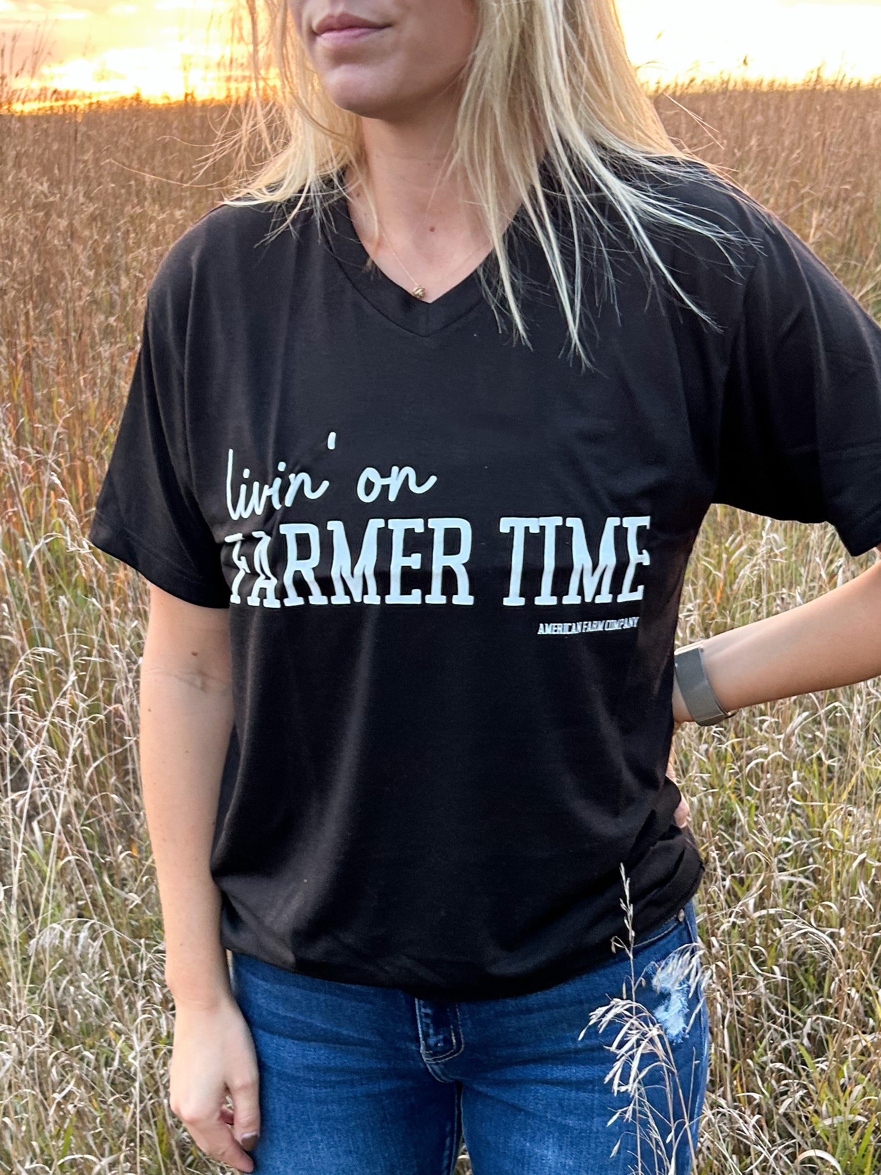 ‘Livin' on Farmer Time' V Neck Tee