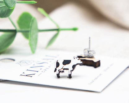 Cow Wood Stud Earrings