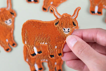 Highland Cow Embroidered Iron-On Patch