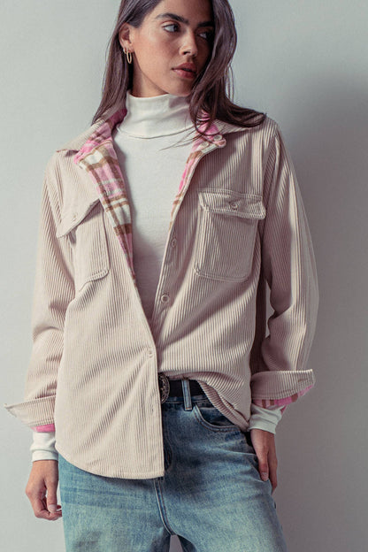Plaid Lined Reversible Corduroy Flannel Shacket