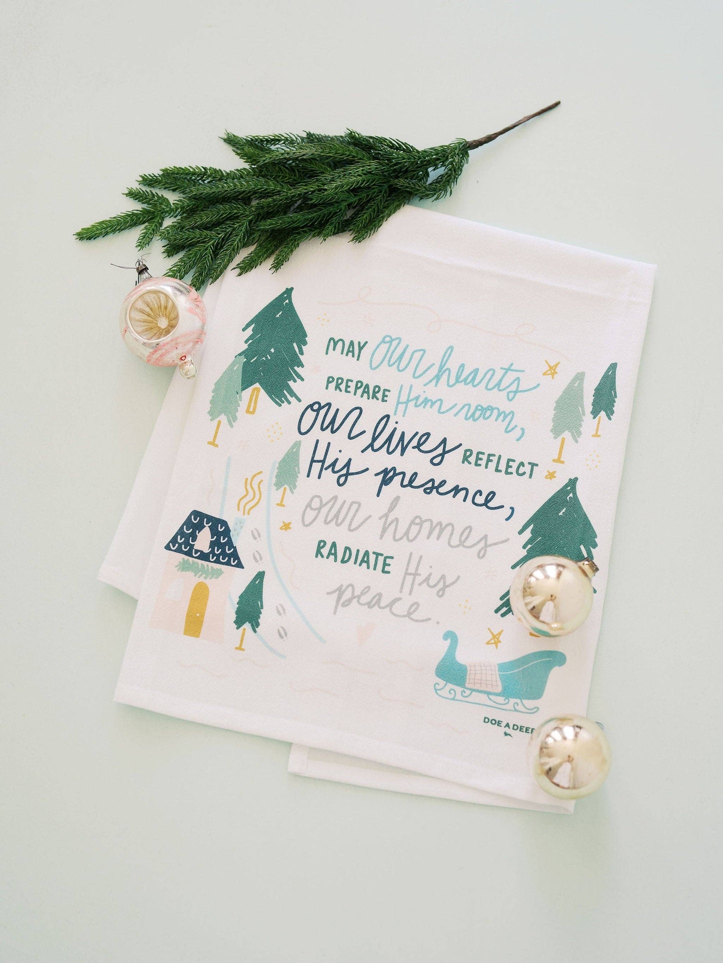 May Our Hearts Holiday Flour Sack Kitchen Towel