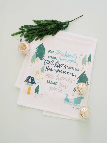 May Our Hearts Holiday Flour Sack Kitchen Towel