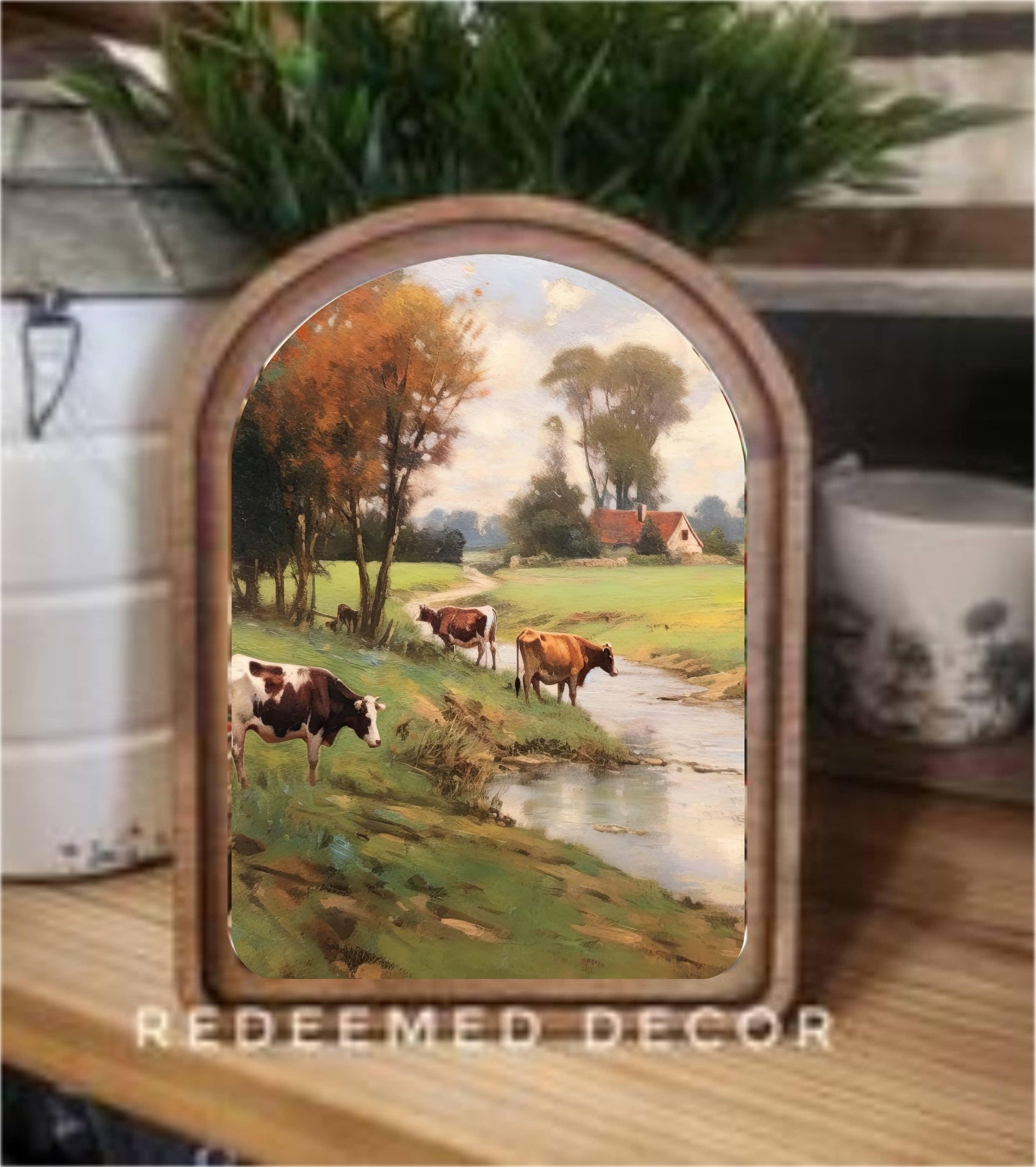 Pasture Stream Arch Top Framed Artwork
