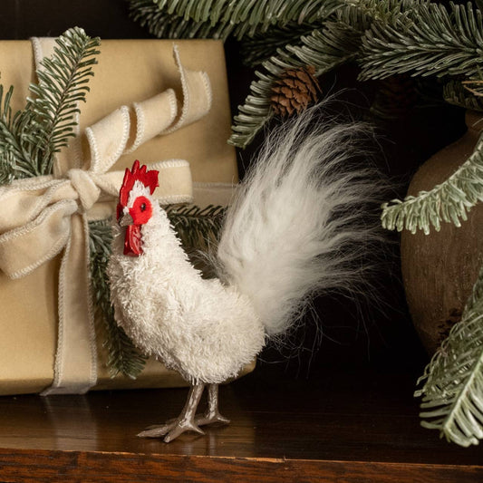 Standing White Rooster Figurine