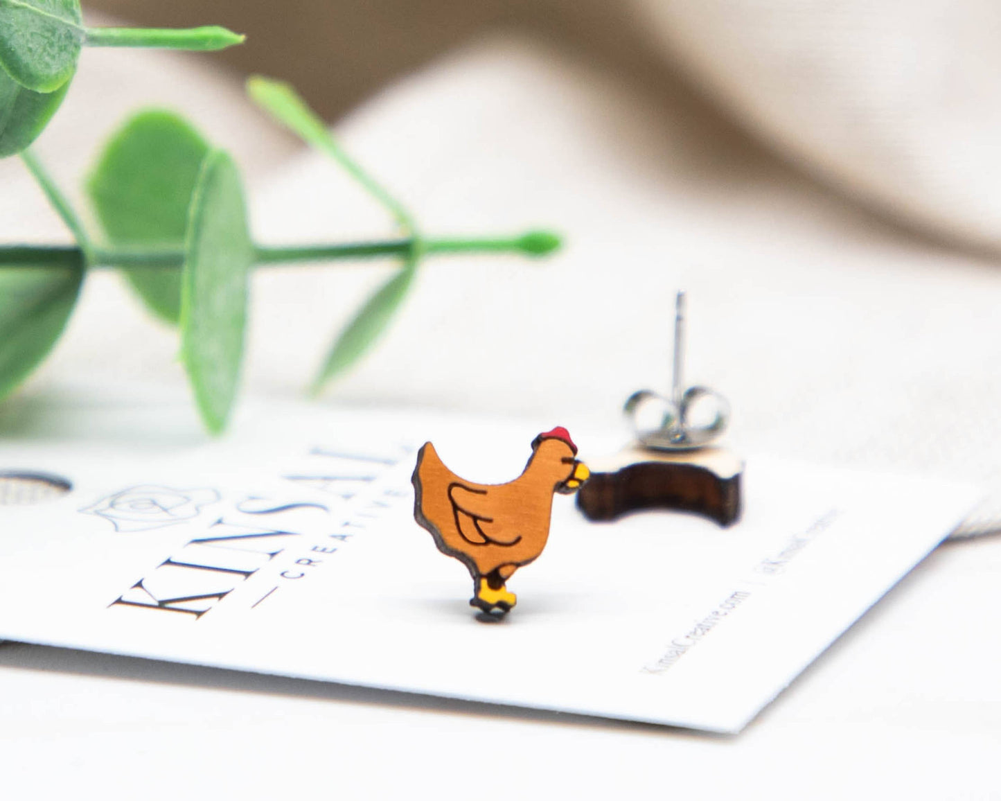 Chicken Wood Stud Earrings