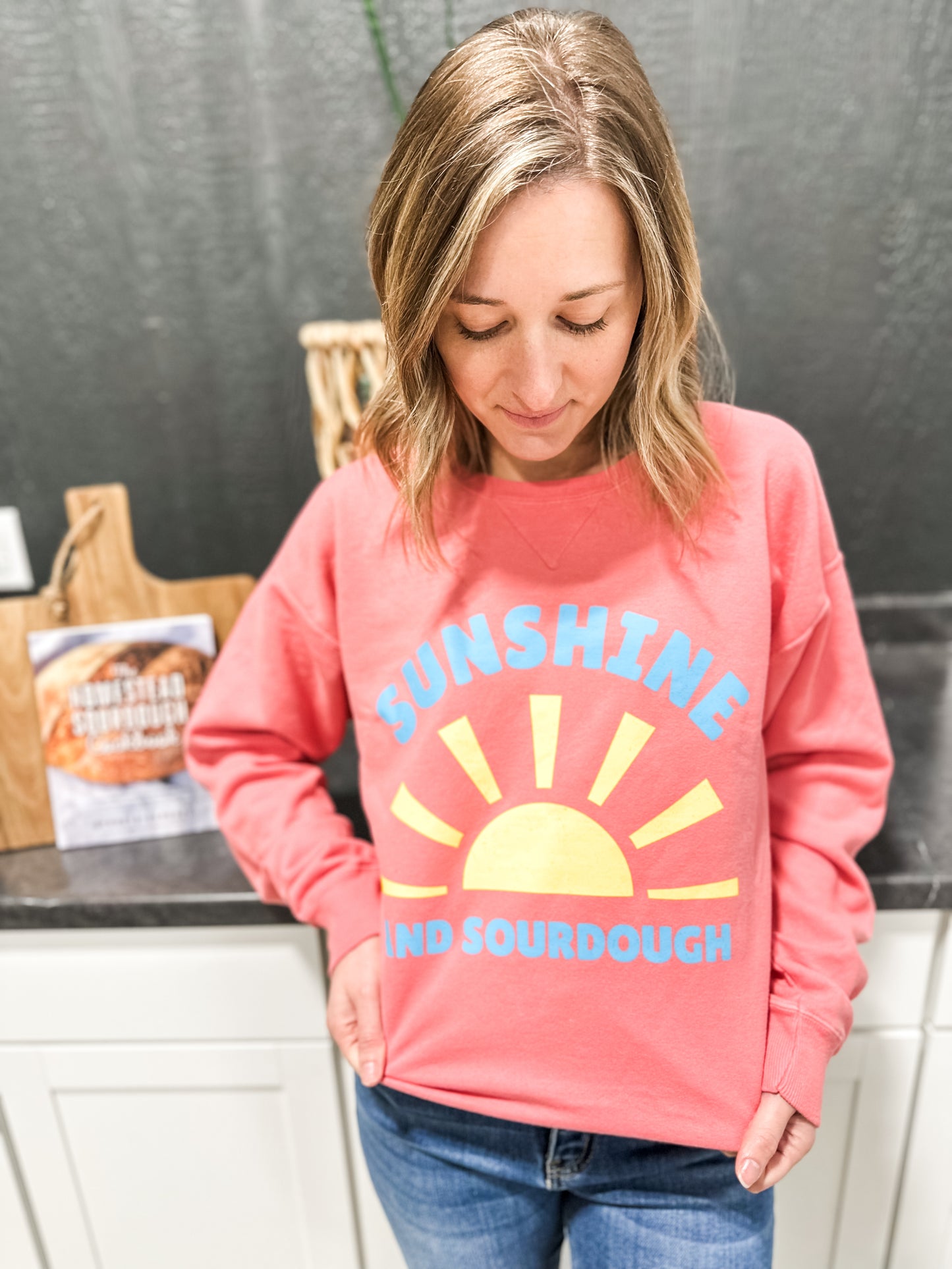 'Sunshine and Sourdough' Coral Crewneck