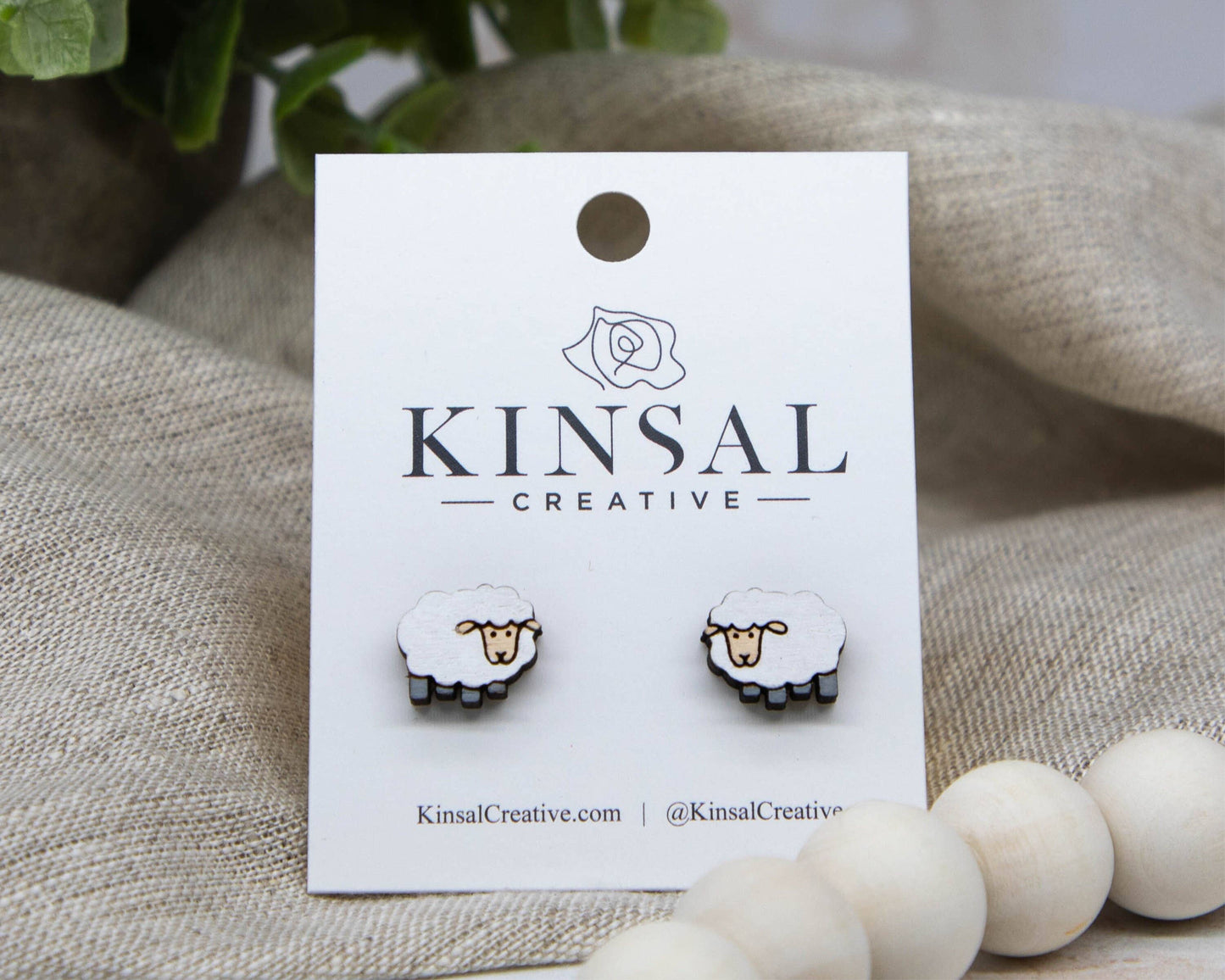 Sheep Wood Stud Earrings