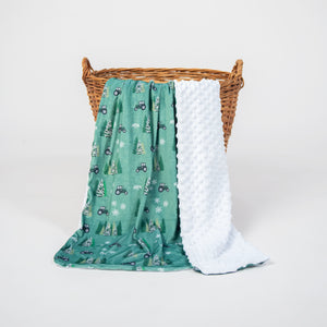 Green Tractor Christmas Minky Blanket