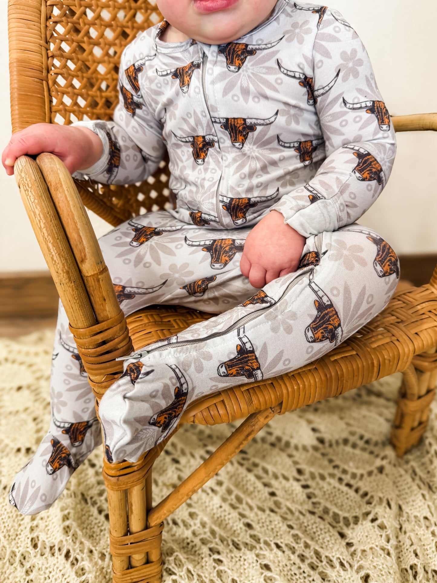 Western Cow Baby Footed Bamboo Pajamas