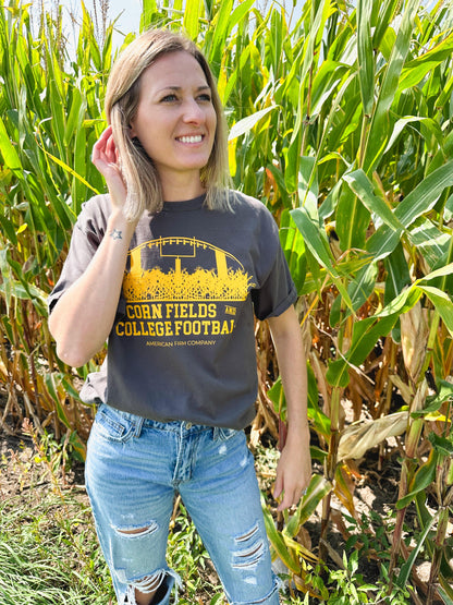 Cornfields And College Football Washed Black Tee - American Farm Company