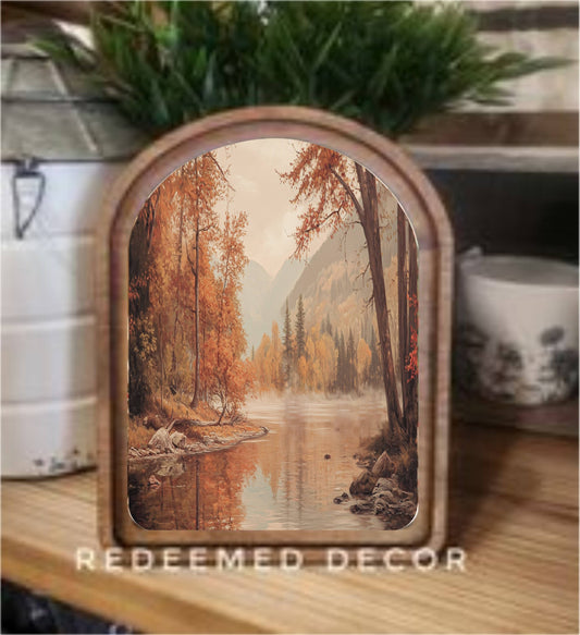 Autumn River Arch Top Framed Art