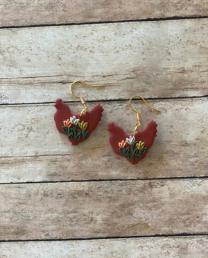 Floral Chicken Dangle Earrings