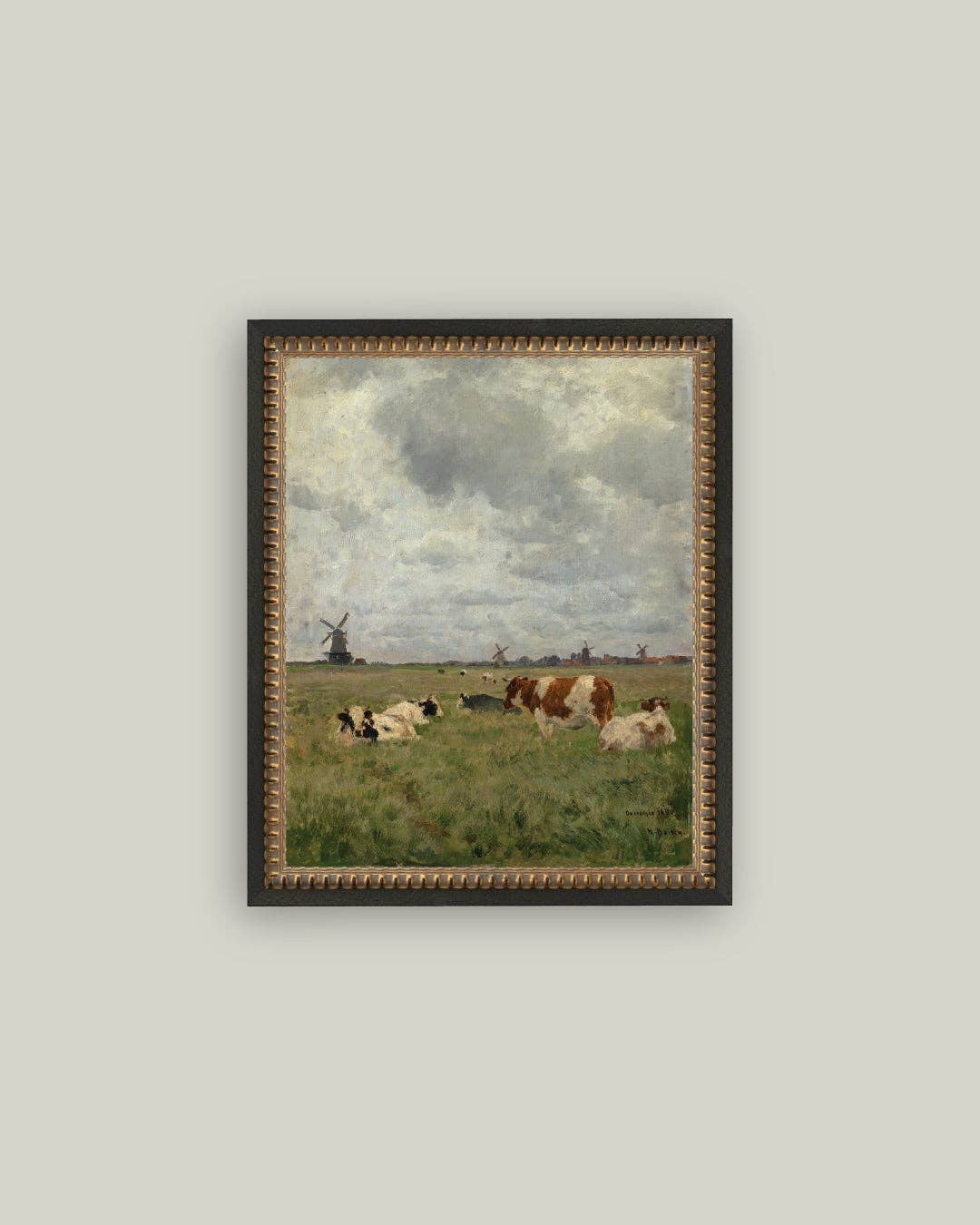 Cattle on the Pasture Framed Antique Art