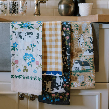 Milk Cows Floral Tea Towel