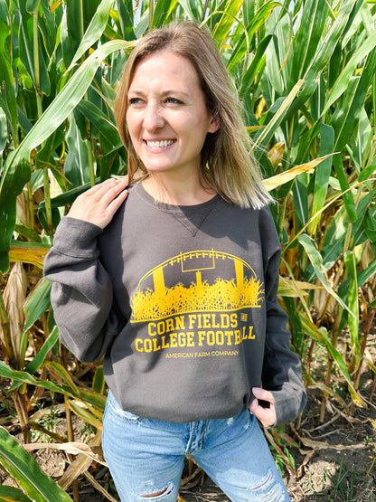 Cornfields and College Football Washed Black Crewneck - American Farm Company