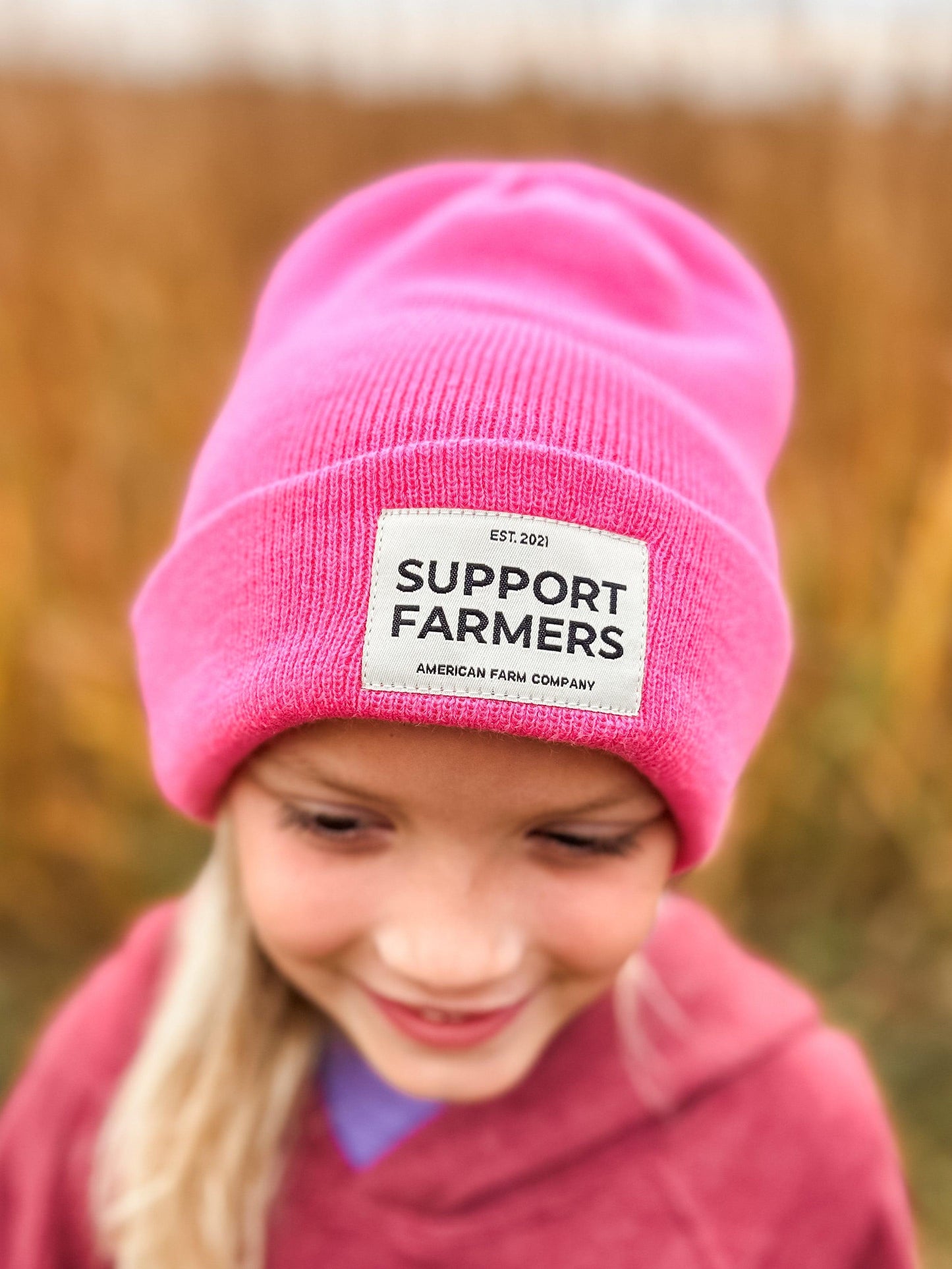 Hot Pink ‘Support Farmers’ Beanie - American Farm Company