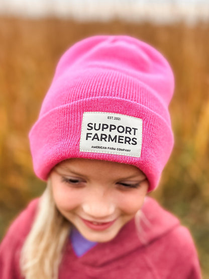 Hot Pink ‘Support Farmers’ Beanie - American Farm Company