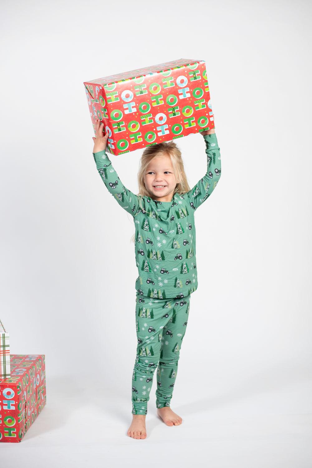 Green Tractor Christmas Toddler/Youth Bamboo Pajamas - American Farm Company