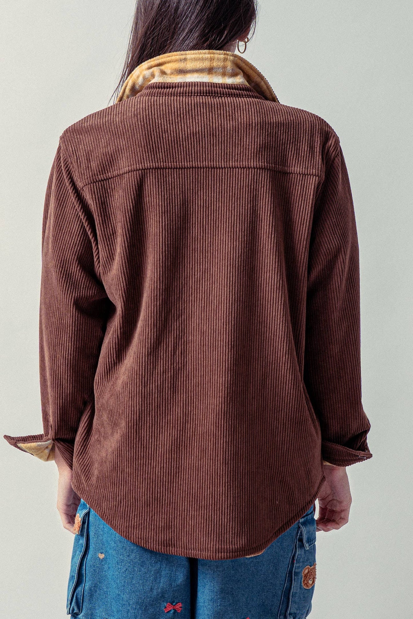 Plaid Lined Reversible Corduroy Flannel Shacket