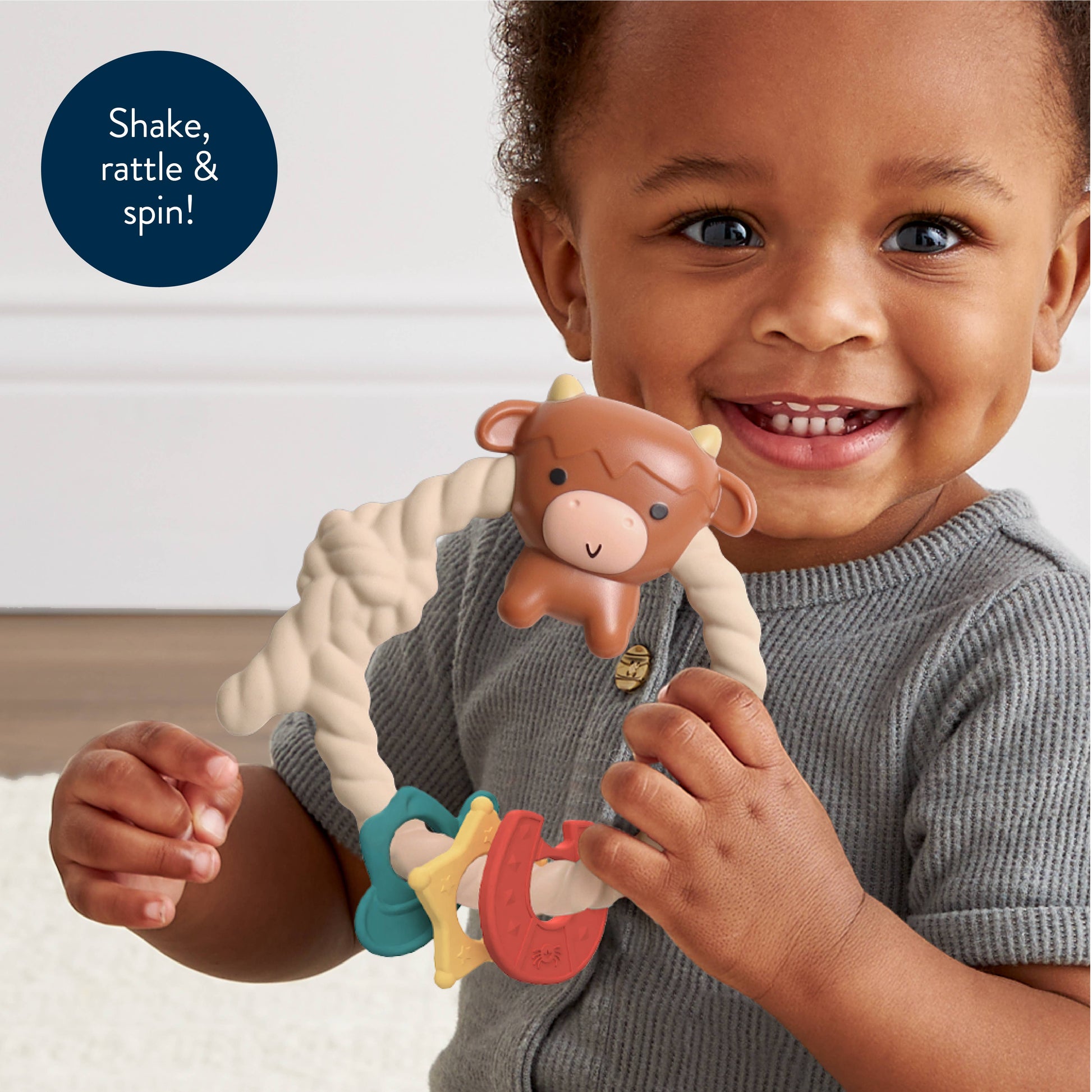 Ritzy Rattle™ Highland Cow Silicone Teether Rattle - American Farm Company
