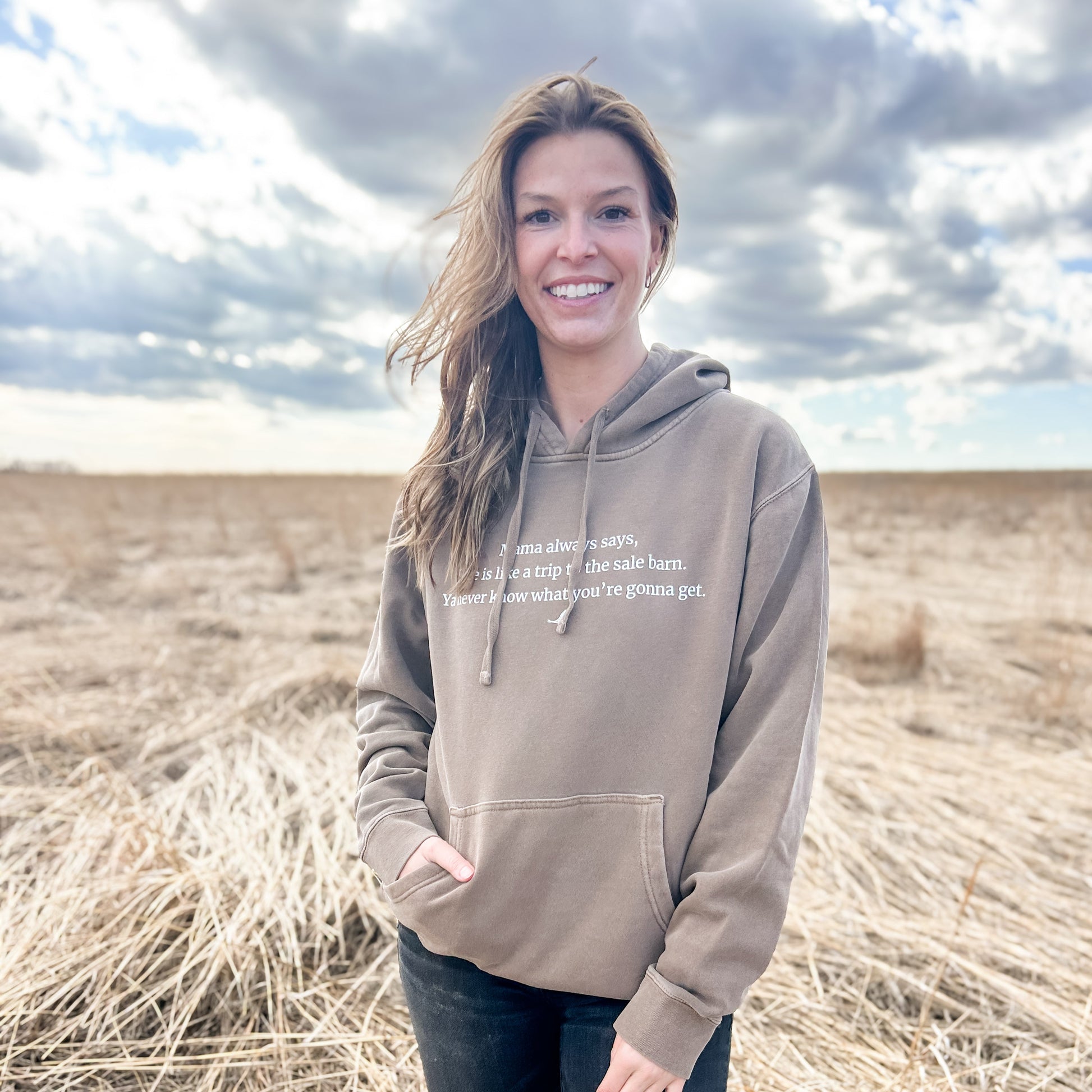 'Life is like a trip to the sale barn...' Brown Hoodie - American Farm Company