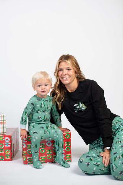 Green Tractor Christmas Baby Bamboo Pajamas - American Farm Company