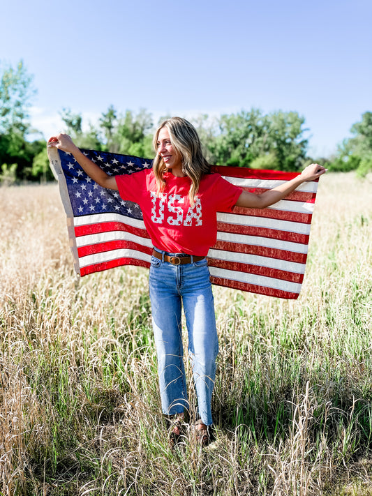 Distressed 'USA' Red Tee