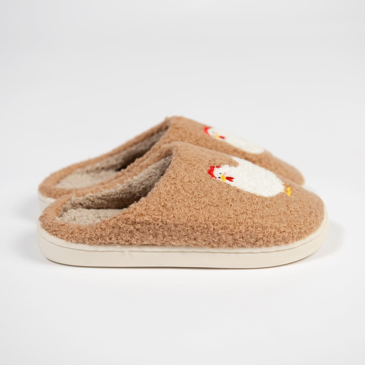 Brown Fuzzy Chicken Slippers - Kids - American Farm Company