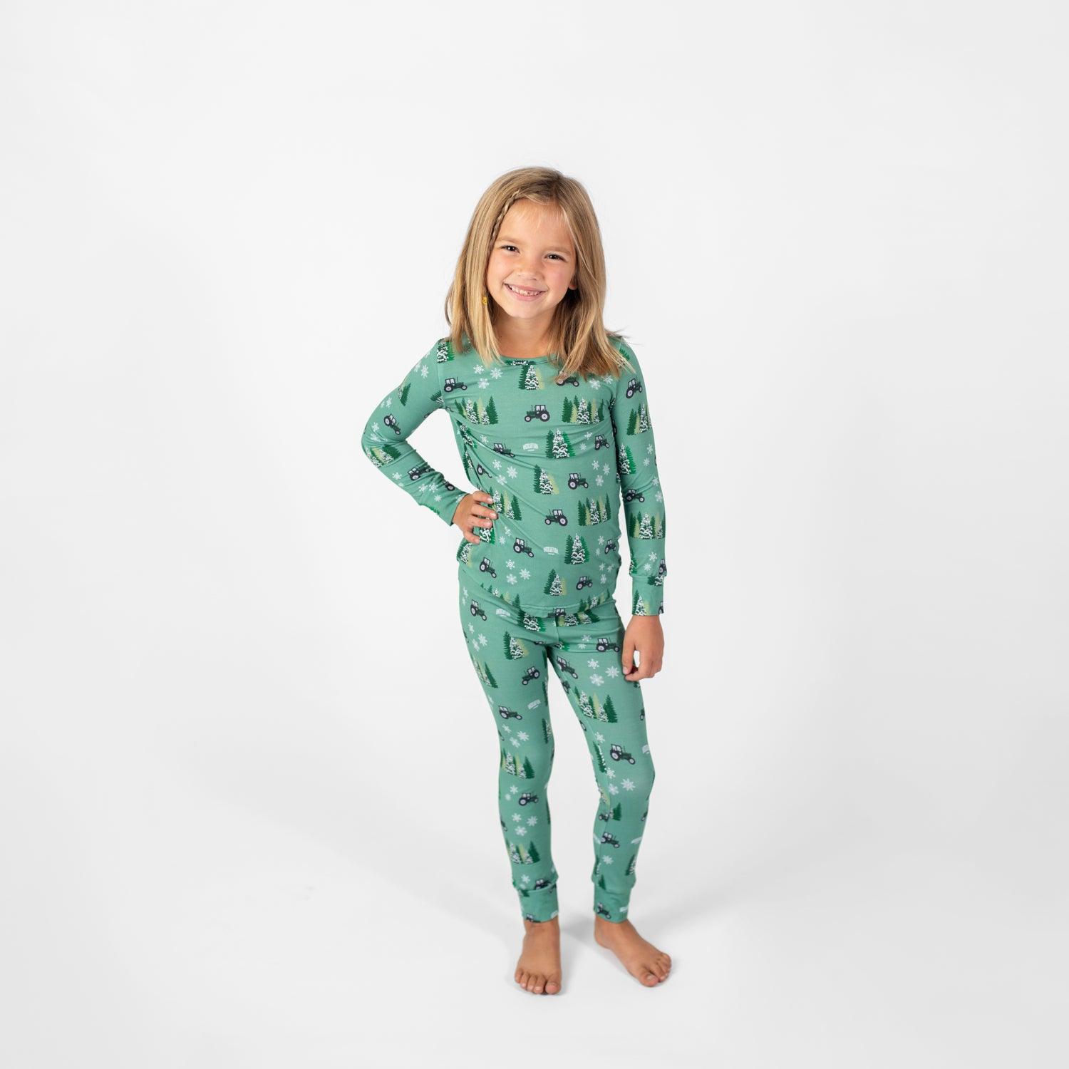 Green Tractor Christmas Toddler Youth Bamboo Pajamas American Farm Company