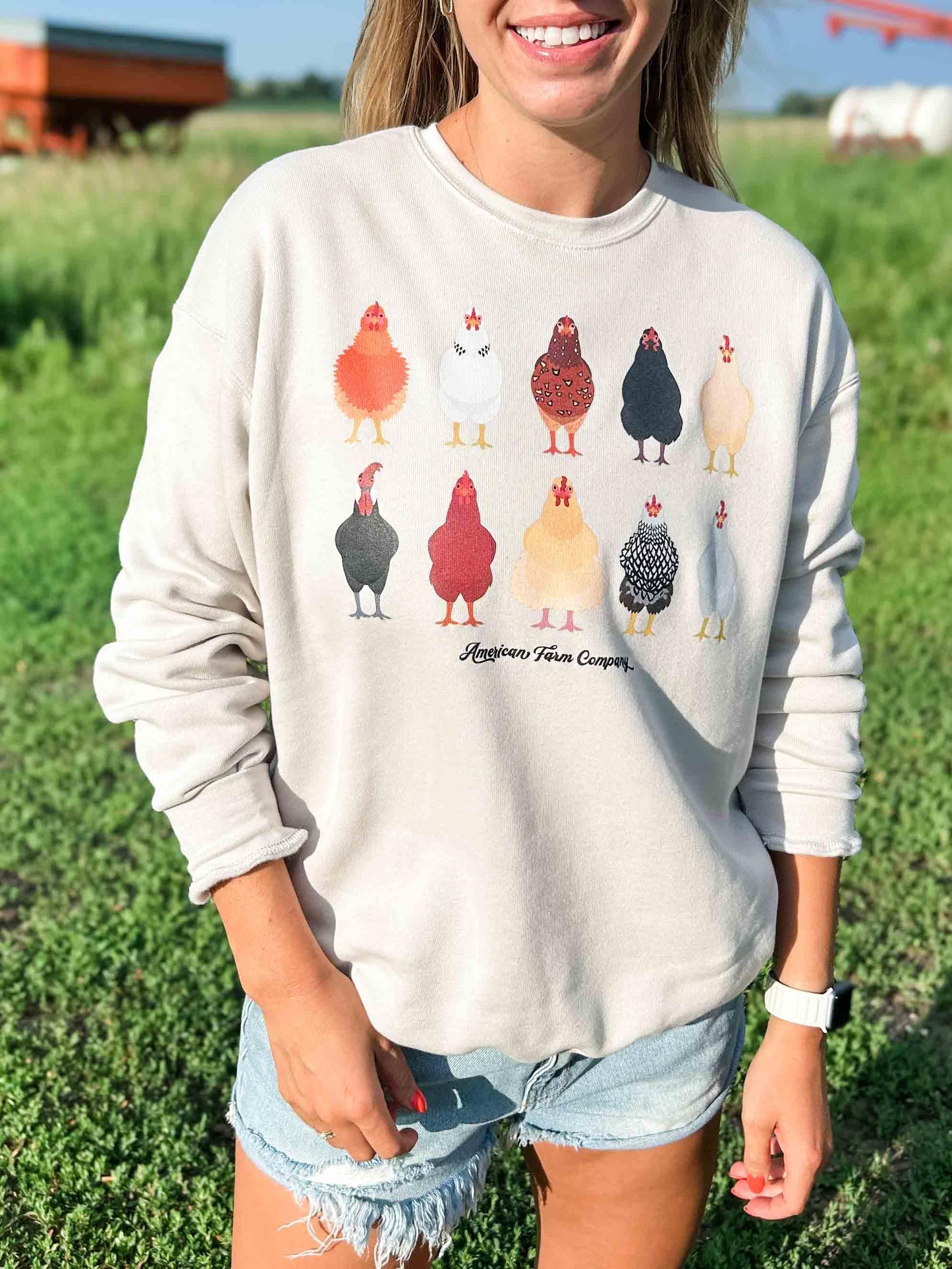 AFC Chickens Heather Cream Crewneck - American Farm Company