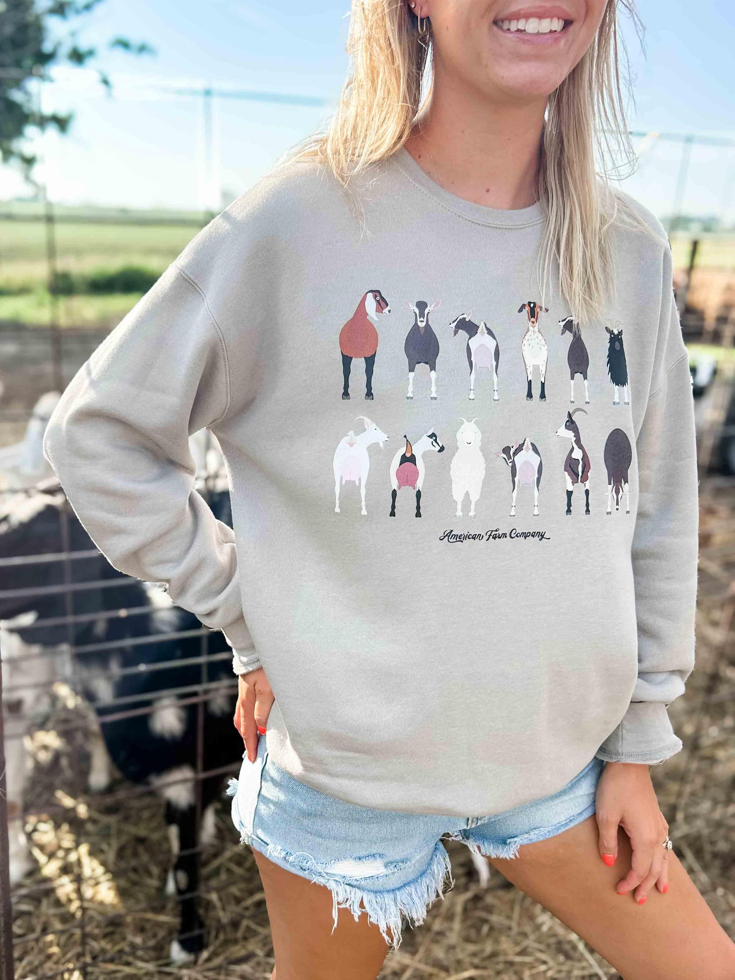 AFC Goats Heather Stone Crewneck - American Farm Company