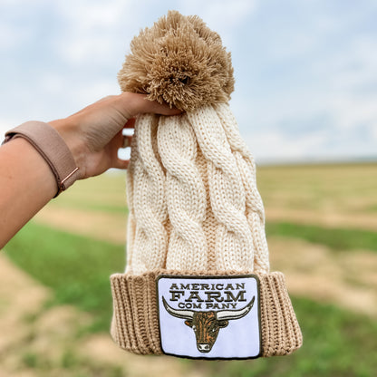 AFC Longhorn Patch Pom Beanie - American Farm Company