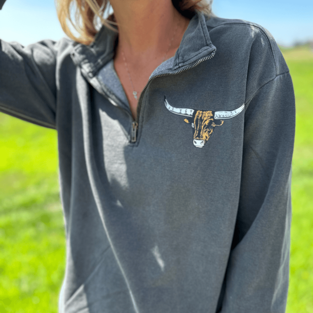 AFC Longhorn Washed Charcoal 1/4 Zip - American Farm Company