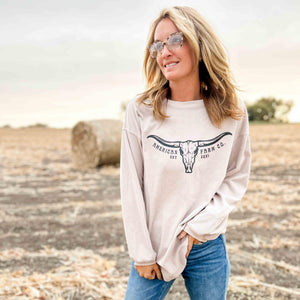 AFC Skull Tan Corded Crewneck - American Farm Company