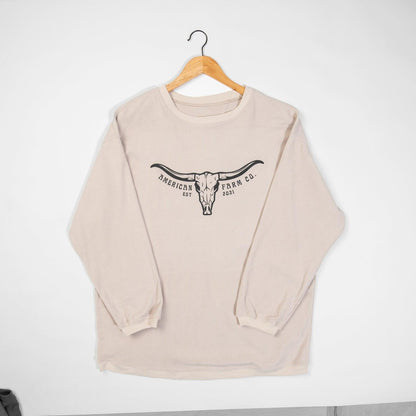 AFC Skull Tan Corded Crewneck - American Farm Company